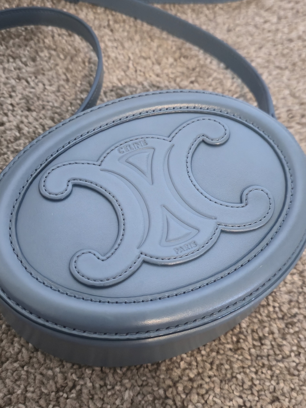 Celine Blue Triomphe Oval Leather Crossbody Bag - Picture 6 of 11